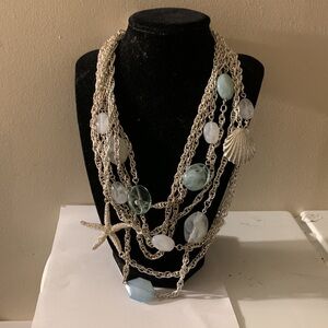 Talbots Shells Starfish Blue Silver Multi-Strand Necklace
